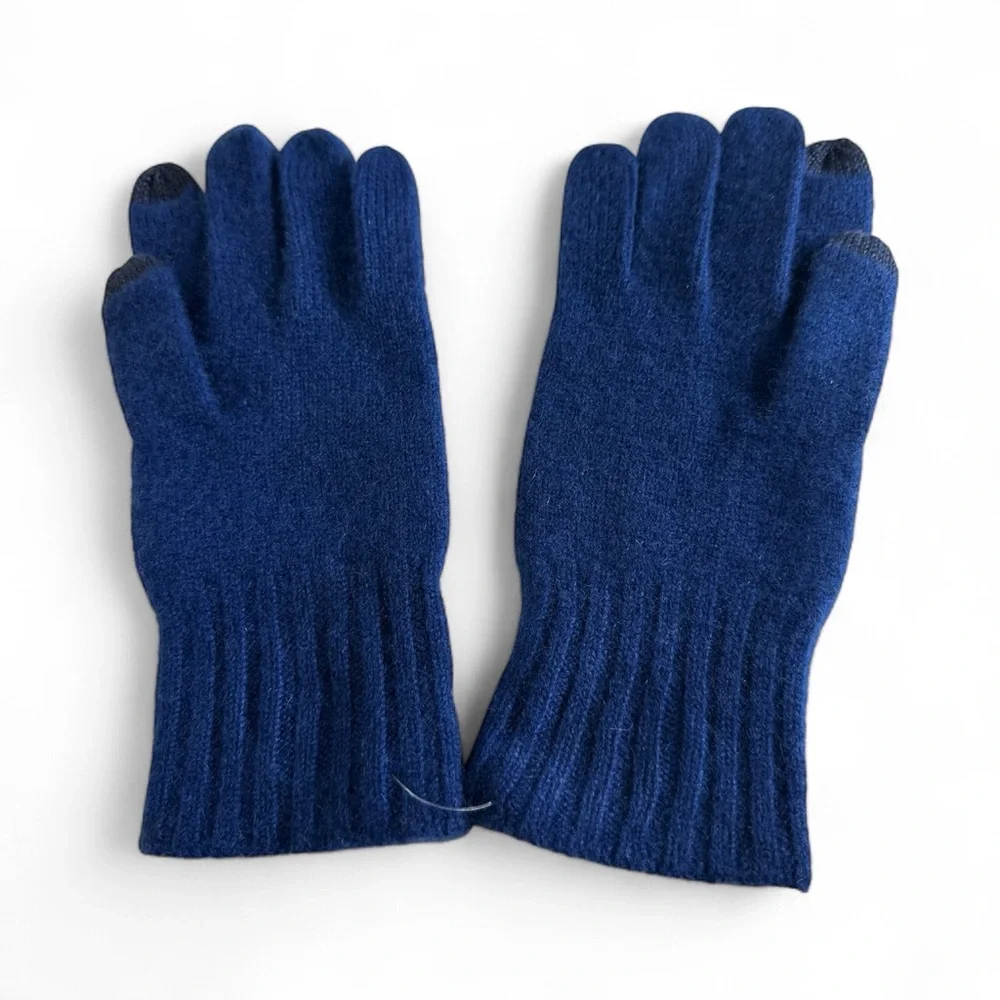 Amicale Cashmere Ribbed Knit Cuff Gloves One Size Brand New Blue